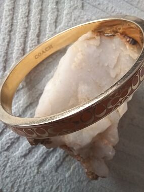 Coach Gold-Tone Bangle with Brown Signature Enamel